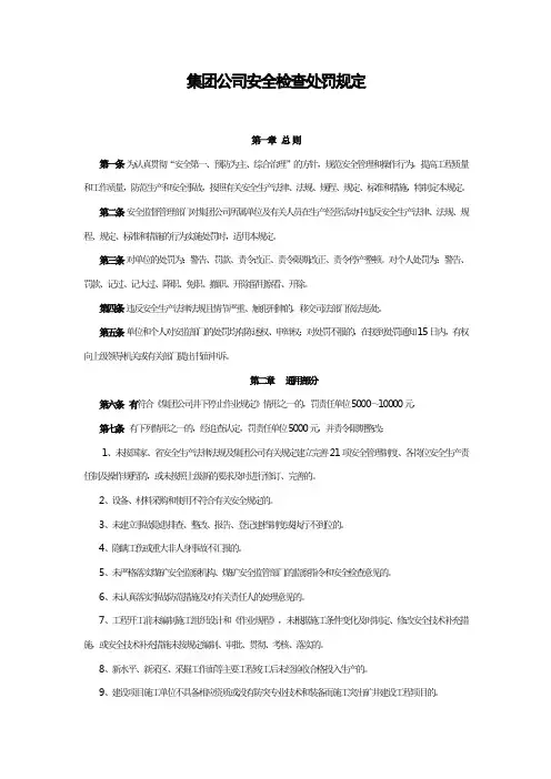 集团公司安全检查处罚规定