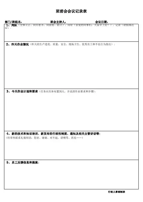 班前会会议记录表