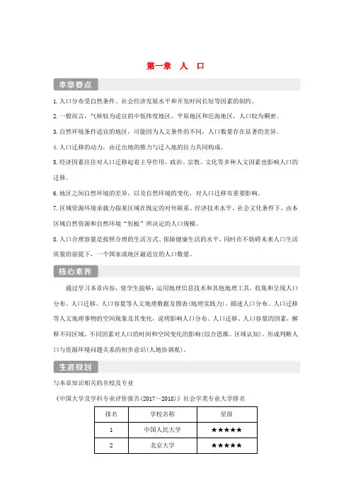 高中地理 第一章 人口 第一节 人口分布学案 新人教版必修第二册-新人教版高一第二册地理学案