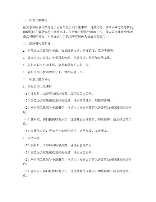 医院急救应急预案及流程