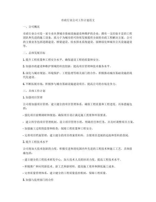 市政行业公司工作计划范文