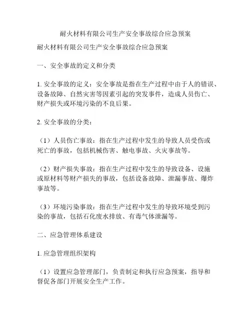 耐火材料有限公司生产安全事故综合应急预案