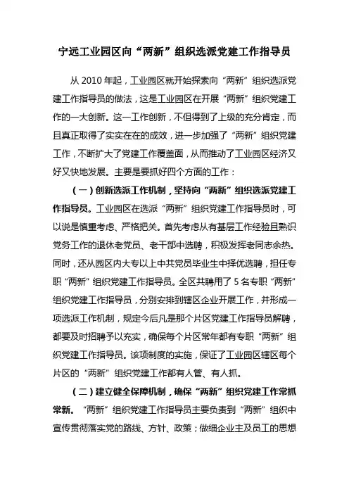工业园区向“两新”组织选派党建工作指导员