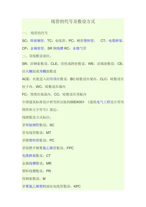 线管的代号及敷设方式