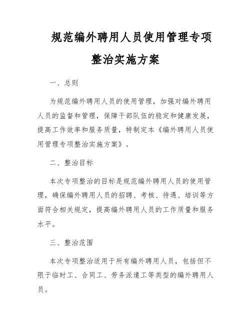 规范编外聘用人员使用管理专项整治实施方案