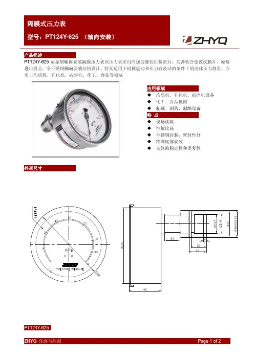 pt124y-625耐震型轴向安装隔膜压力表