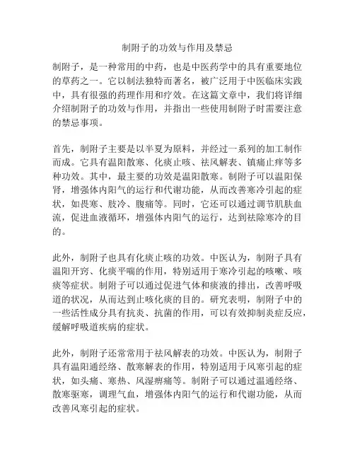 制附子的功效与作用及禁忌