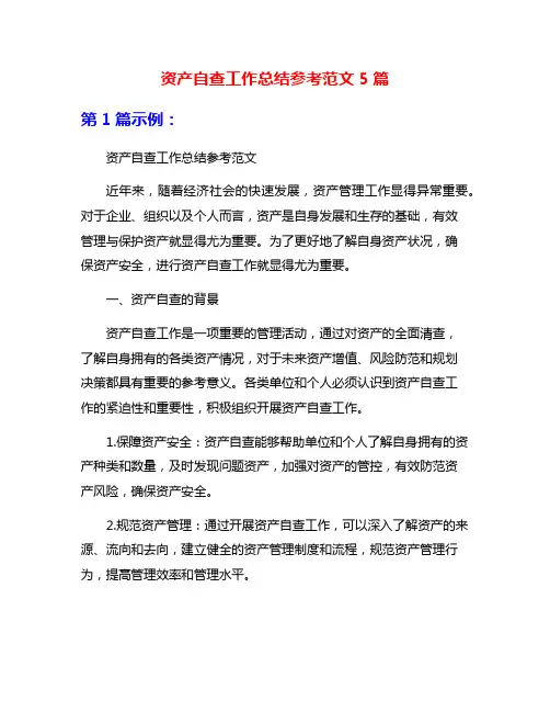资产自查工作总结参考范文5篇