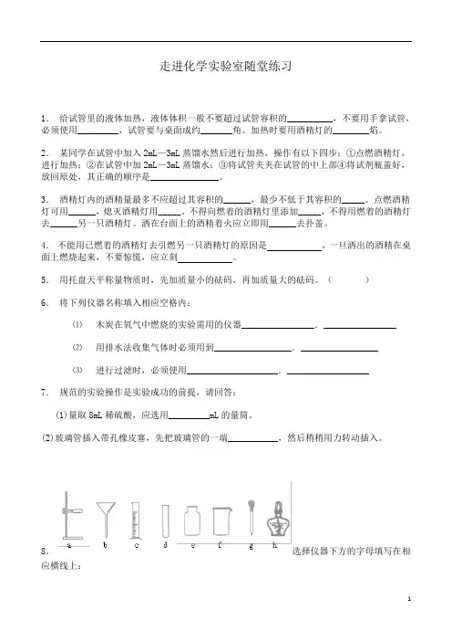 初中化学人教版九年级上册课题3 走进化学实验室随堂练习(  有答案)