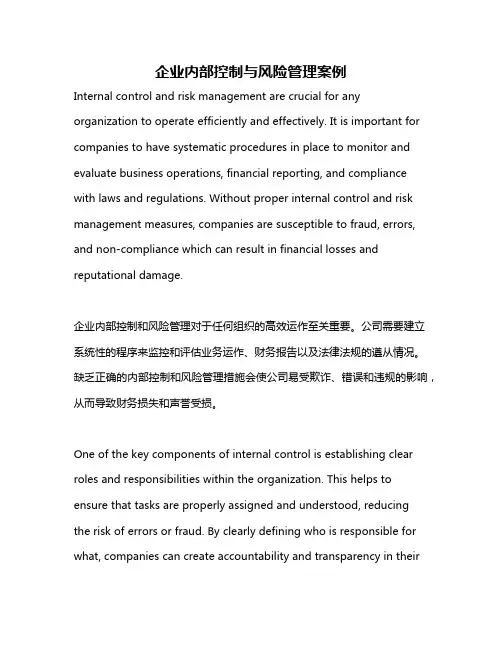 企业内部控制与风险管理案例