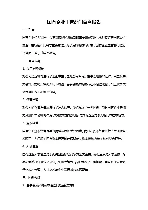 国有企业主管部门自查报告