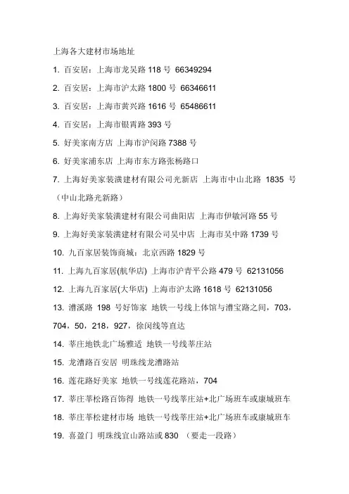 上海各大建材五金市场