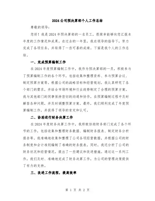 2024公司预决算部个人工作总结