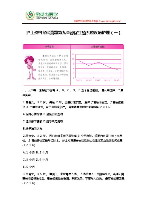 护士资格考试真题第九章泌尿生殖系统疾病护理(一)