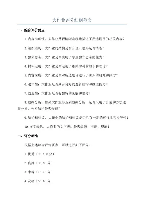 大作业评分细则范文