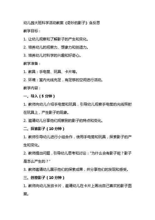幼儿园大班科学活动教案《奇妙的影子》含反思
