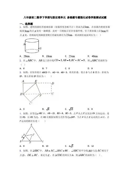 八年级初二数学下学期勾股定理单元 易错题专题强化试卷学能测试试题