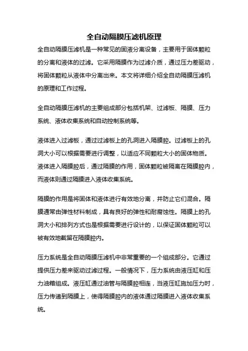 全自动隔膜压滤机原理