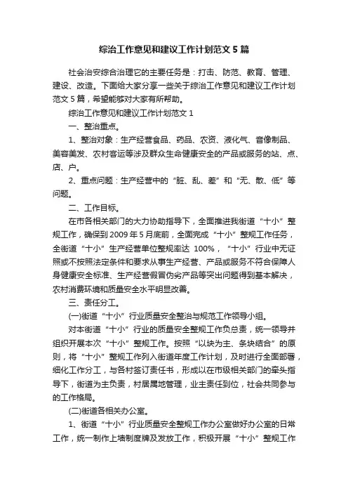 综治工作意见和建议工作计划范文5篇