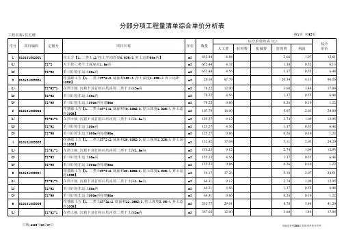 住宅楼分部分项工程量清单综合单价分析表
