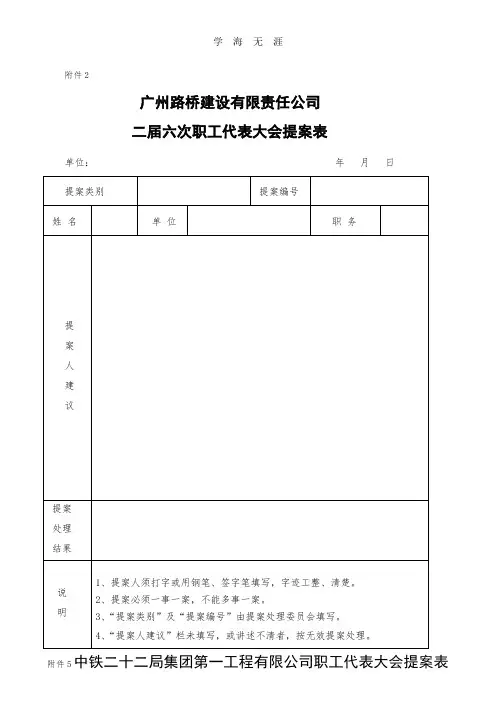 2020年整理公司职工代表大会提案表.doc
