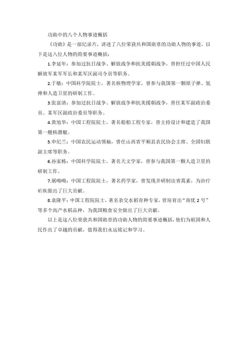 功勋中的八个人物事迹概括