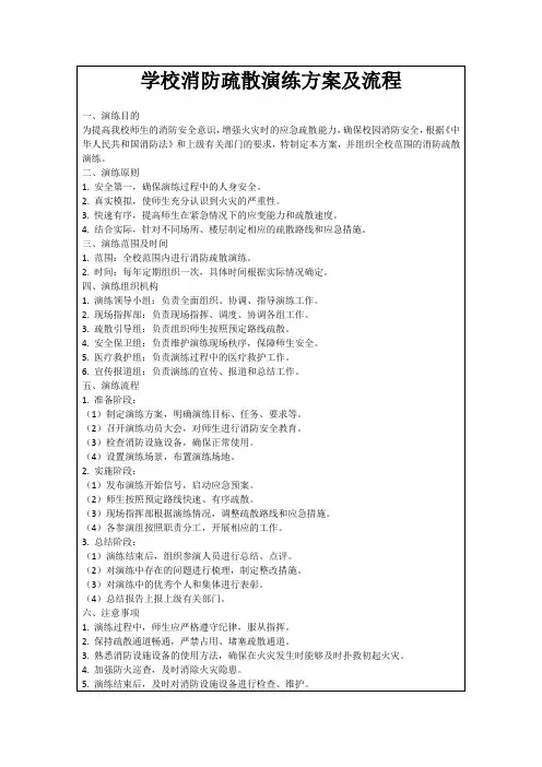 学校消防疏散演练方案及流程