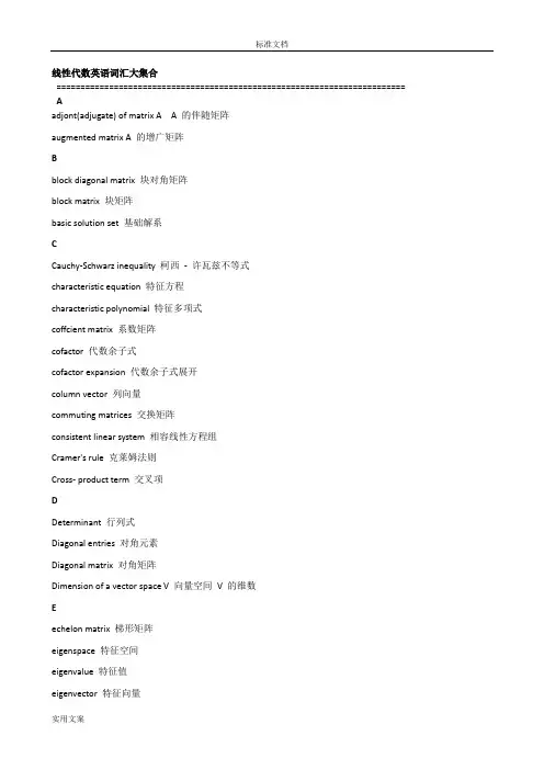 线性代数英文单词