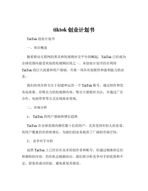 tiktok创业计划书