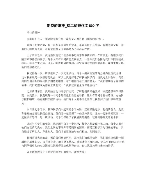 期待的眼神_初二优秀作文800字