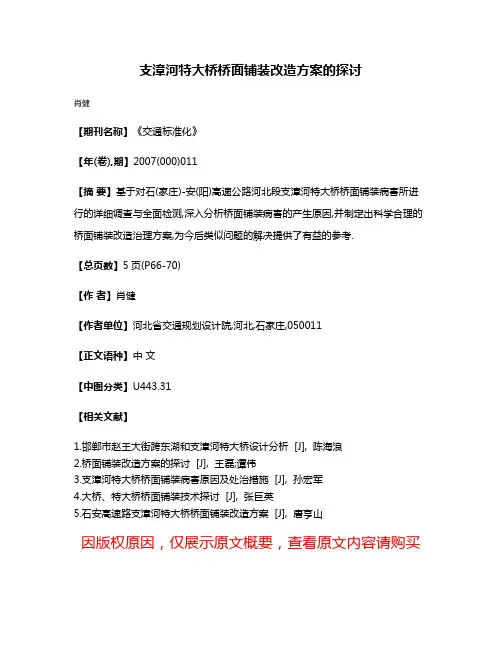 支漳河特大桥桥面铺装改造方案的探讨