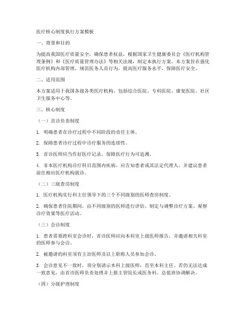 医疗核心制度执行方案模板