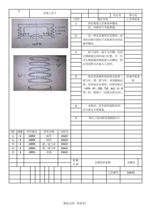 发动机装配工艺卡