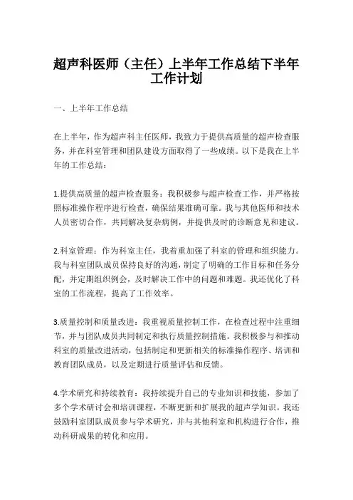 超声科医师(主任)上半年工作总结下半年工作计划