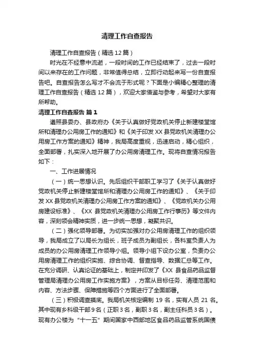 清理工作自查报告（精选12篇）