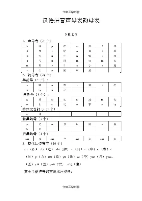 汉语拼音声母韵母全表之令狐采学创编