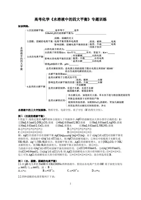 高考化学《水溶液中的四大平衡》专题训练