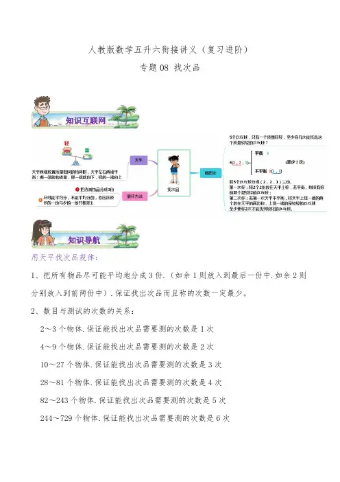 【第1部分复习进阶】专题08《找次品》—数学五升六衔接讲义(学生版)人教版