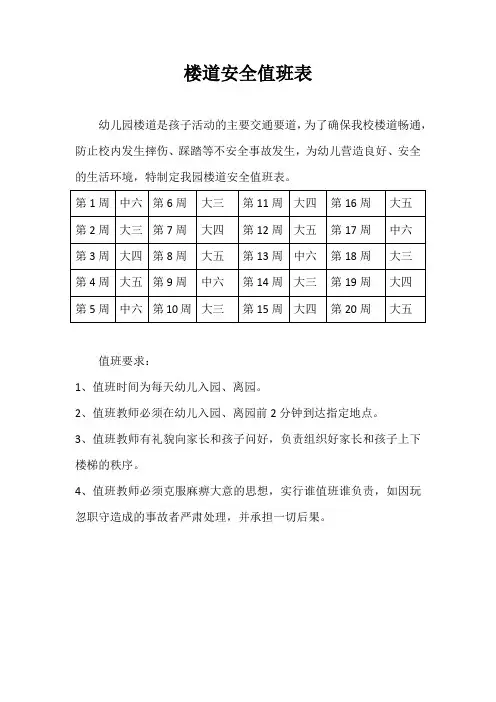 楼道安全值班表