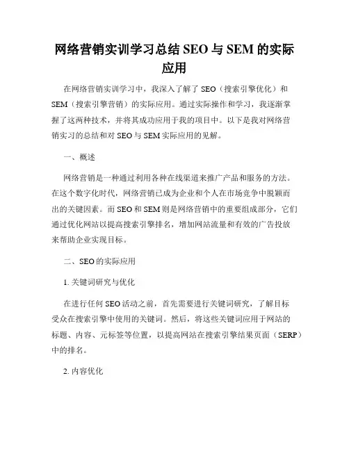 网络营销实训学习总结SEO与SEM的实际应用