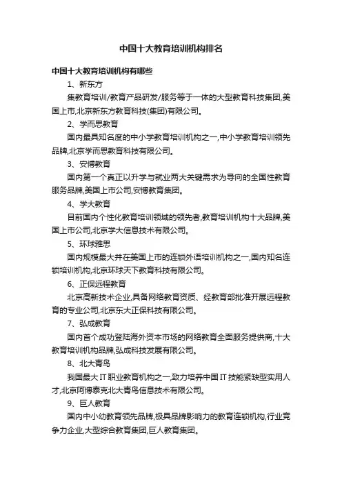 中国十大教育培训机构排名