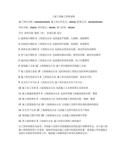 土建工程施工资料表格