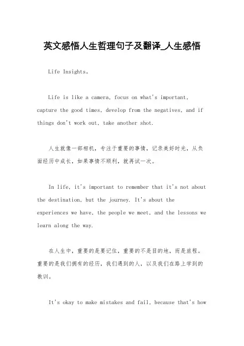英文感悟人生哲理句子及翻译_人生感悟