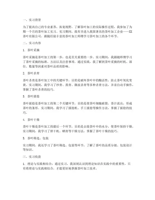 学茶叶加工总结范文