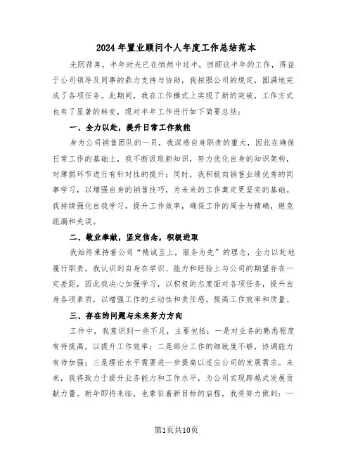 2024年置业顾问个人年度工作总结范本（七篇）