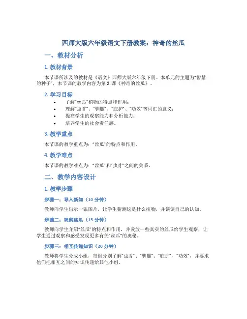西师大版六年级语文下册教案神奇的丝瓜