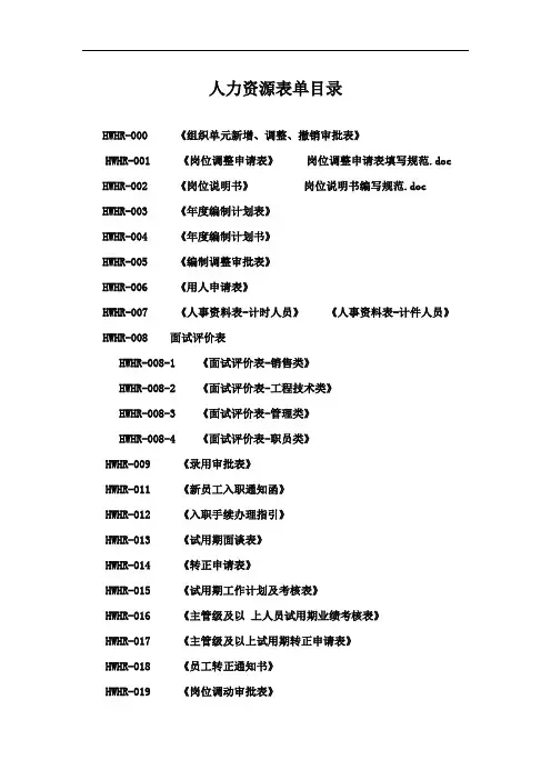 人力资源管理表单选育用留各类表单人力资源六大模块相关表单