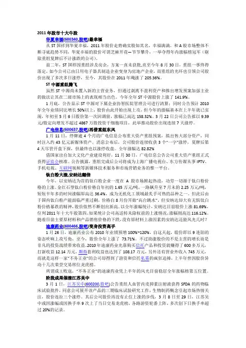 2011年股市十大牛股