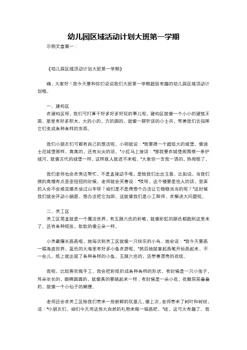 幼儿园区域活动计划大班第一学期