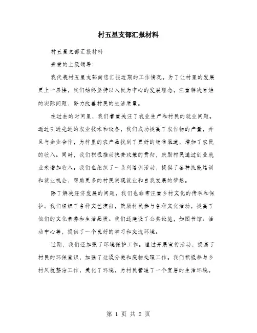 村五星支部汇报材料